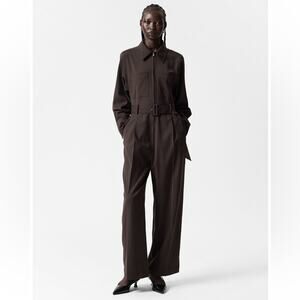 NWT & Other Stories Tailored Long Sleeve Jumpsuit Dark Brown Women’s Size 2
